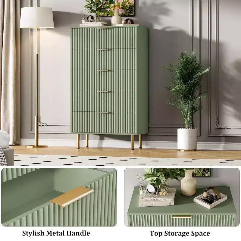 Commode à 5 tiroirs pour chambre à coucher, commode cannelée avec poignées, meuble de rangement pour chambre à coucher, salon, couloir