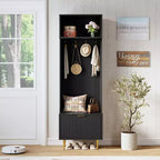 4-in-1 Hall Tree with Bench and Shoe Storage - 74 Tall Entryway Furniture with Top Shelf and 4 Metal Hooks, Coat Rack Cabinet Organizer