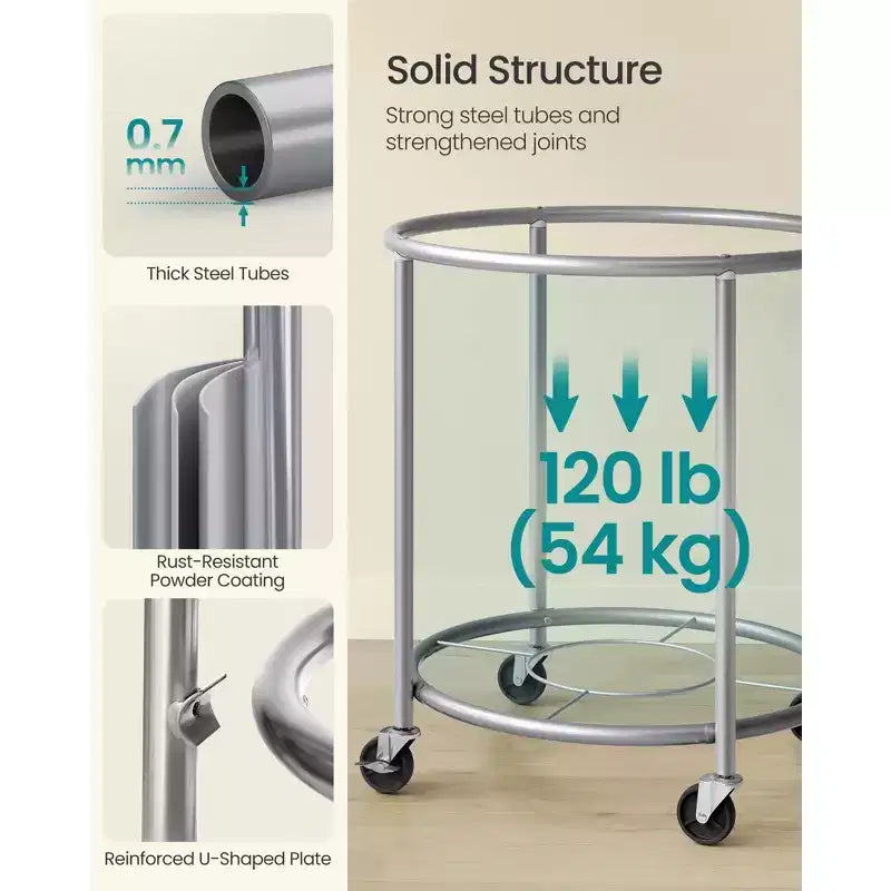 Panier à linge roulant de 240 litres avec 2 compartiments, chariot à cadre en acier robuste avec roulettes verrouillables, blanc crème et argent