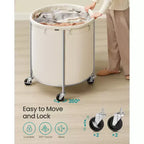 Panier à linge roulant de 240 litres avec 2 compartiments, chariot à cadre en acier robuste avec roulettes verrouillables, blanc crème et argent