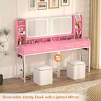 Besiost Coiffeuse avec miroir LED, table de maquillage avec station de charge