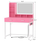 Besiost Coiffeuse avec miroir LED, table de maquillage avec station de charge