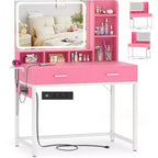 Besiost Coiffeuse avec miroir LED, table de maquillage avec station de charge