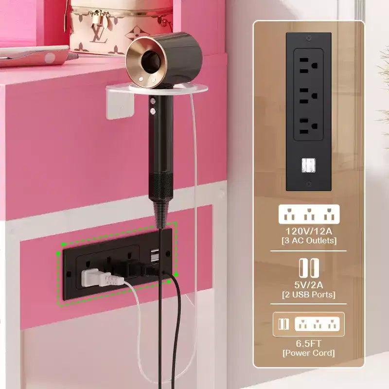 Besiost Coiffeuse avec miroir LED, table de maquillage avec station de charge