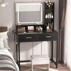 Besiost Coiffeuse avec miroir LED, table de maquillage avec station de charge