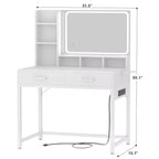 Besiost Coiffeuse avec miroir LED, table de maquillage avec station de charge