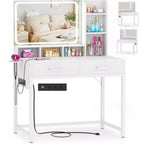 Besiost Coiffeuse avec miroir LED, table de maquillage avec station de charge