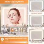 Besiost Coiffeuse avec miroir LED, table de maquillage avec station de charge
