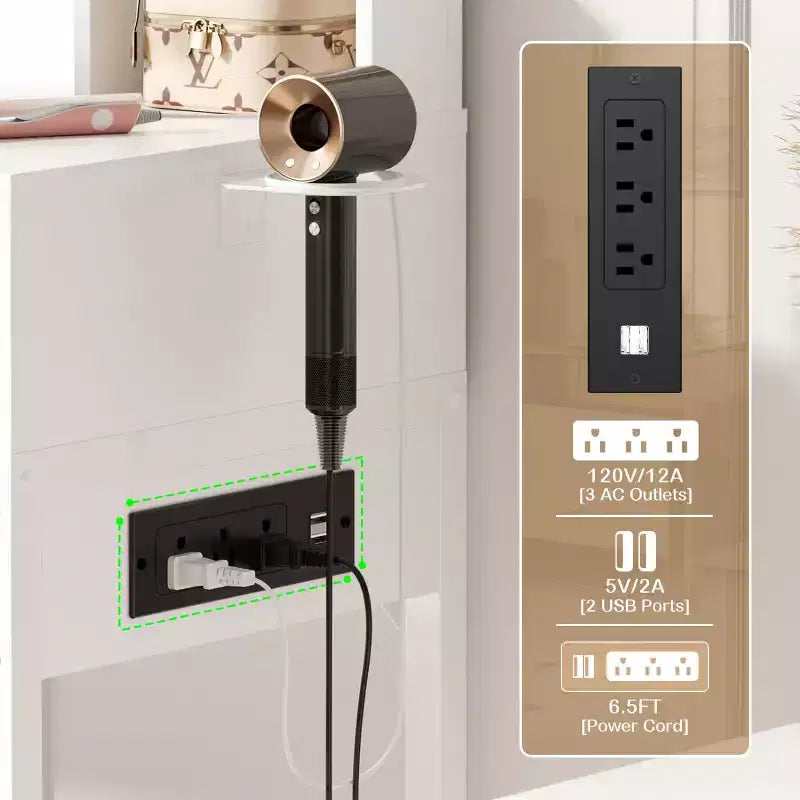 Besiost Coiffeuse avec miroir LED, table de maquillage avec station de charge