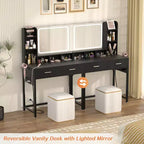 Besiost Coiffeuse avec miroir LED, table de maquillage avec station de charge