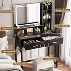 Besiost Coiffeuse avec miroir LED, table de maquillage avec station de charge