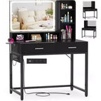 Besiost Coiffeuse avec miroir LED, table de maquillage avec station de charge