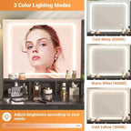 Besiost Coiffeuse avec miroir LED, table de maquillage avec station de charge