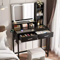 Besiost Vanity Desk with LED Mirror, Makeup Table with Charging Station