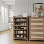Commode Bohème à 5 Tiroirs, Coffre en Rotin et Bois avec Texture Naturelle pour Chambre à Coucher, Chambre d'Enfant ou Rangement de Salon