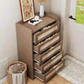 Boho Dresser with 5 Drawers, Rattan and Wood Chest with Natural Texture for Bedroom, Nursery, or Living Room Storage