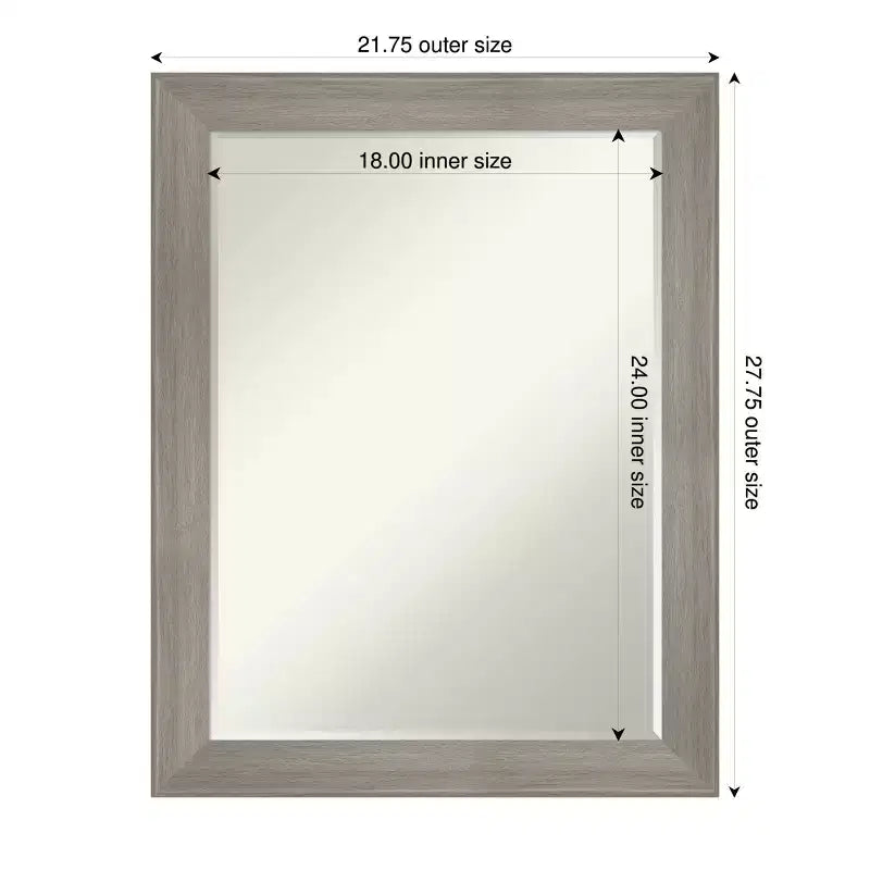 Miroir Mural de Salle de Bain Encadré Amanti Art Grand à Biseau Étroit d'un Demi-Pouce