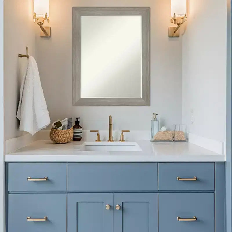 Miroir Mural de Salle de Bain Encadré Amanti Art Grand à Biseau Étroit d'un Demi-Pouce