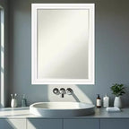 Miroir mural de salle de bain Amanti Art Oliver, cadre en bois biseauté étroit d'un demi-pouce