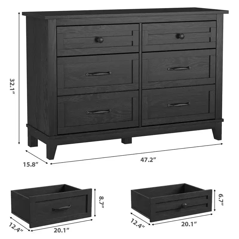 Commode double à 6 tiroirs pour chambre à coucher, Meuble traditionnel, Grande commode de rangement