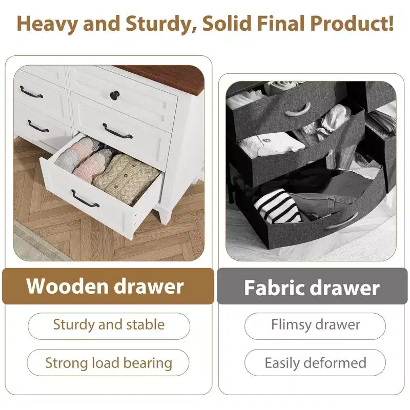 Commode double à 6 tiroirs pour chambre à coucher, Meuble traditionnel, Grande commode de rangement
