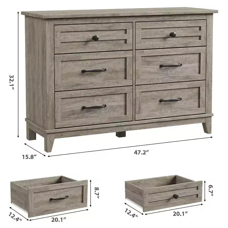 Commode double à 6 tiroirs pour chambre à coucher, Meuble traditionnel, Grande commode de rangement