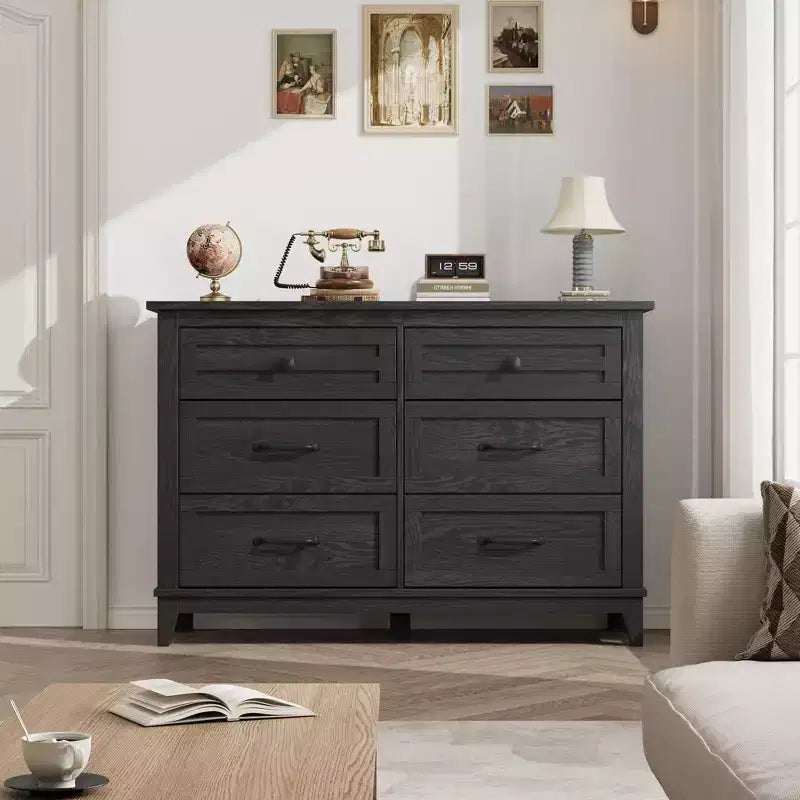 Commode double à 6 tiroirs pour chambre à coucher, Meuble traditionnel, Grande commode de rangement