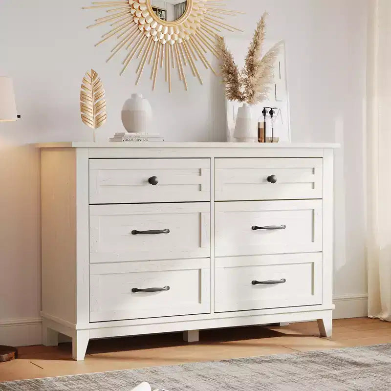 Commode double à 6 tiroirs pour chambre à coucher, Meuble traditionnel, Grande commode de rangement
