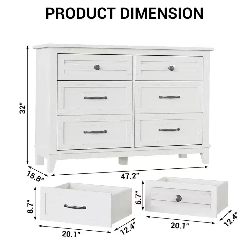 Commode double à 6 tiroirs pour chambre à coucher, Meuble traditionnel, Grande commode de rangement