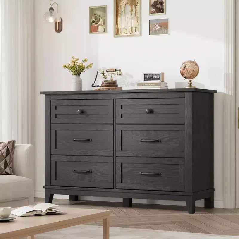 Commode double à 6 tiroirs pour chambre à coucher, Meuble traditionnel, Grande commode de rangement