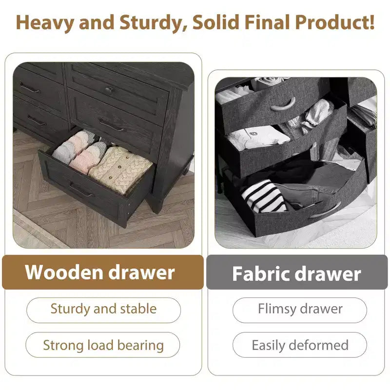 Commode double à 6 tiroirs pour chambre à coucher, Meuble traditionnel, Grande commode de rangement