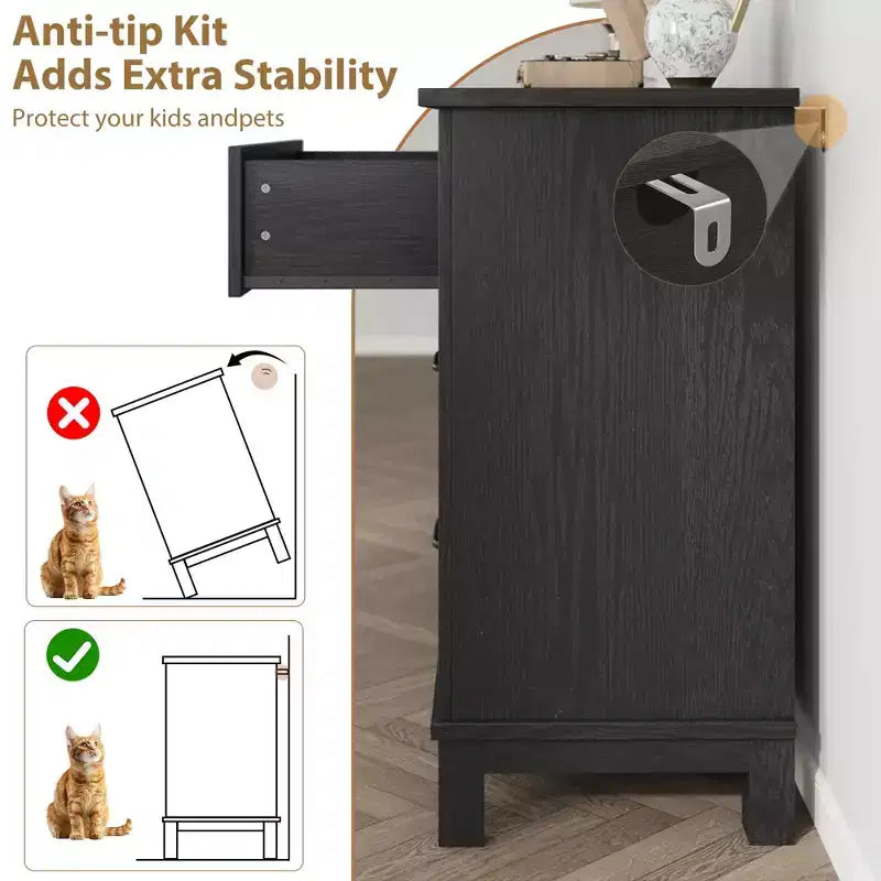 Commode double à 6 tiroirs pour chambre à coucher, Meuble traditionnel, Grande commode de rangement