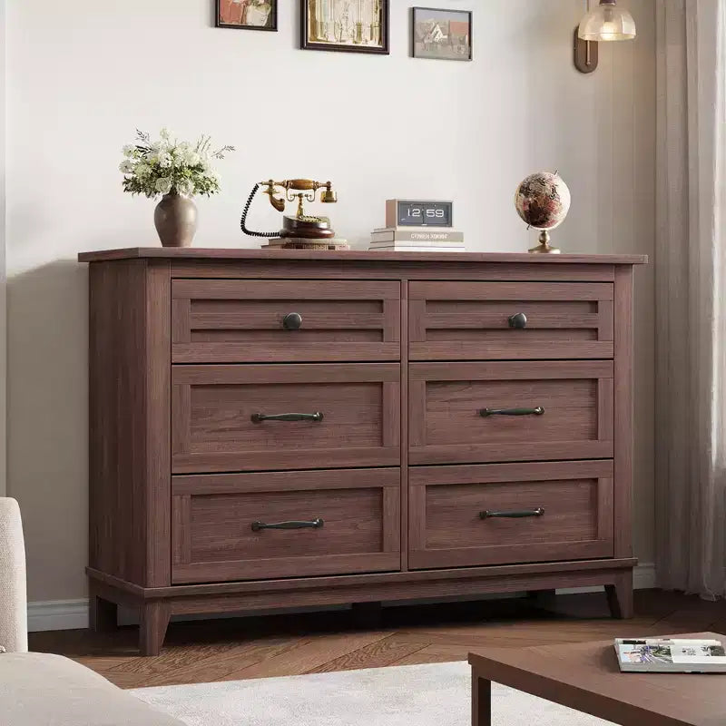 Commode double à 6 tiroirs pour chambre à coucher, Meuble traditionnel, Grande commode de rangement