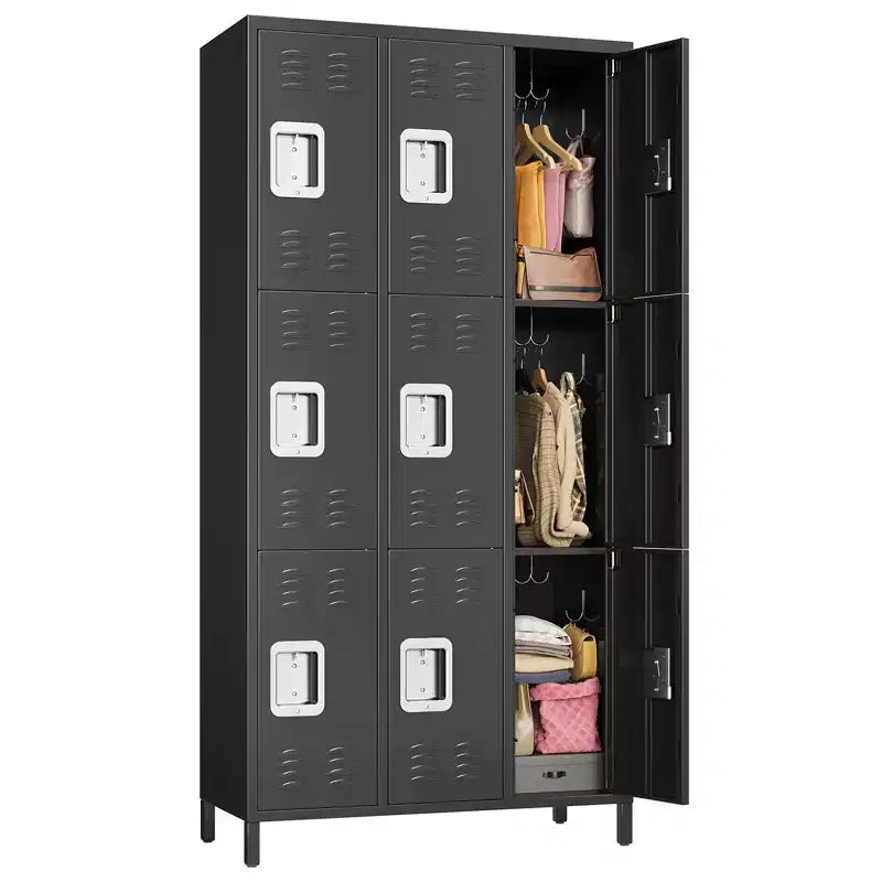 9-Door Metal Lockers, Employee Metal Lockers, 72 High Steel Lockers for Home, Office, Gym, School, Assembly Required, Black