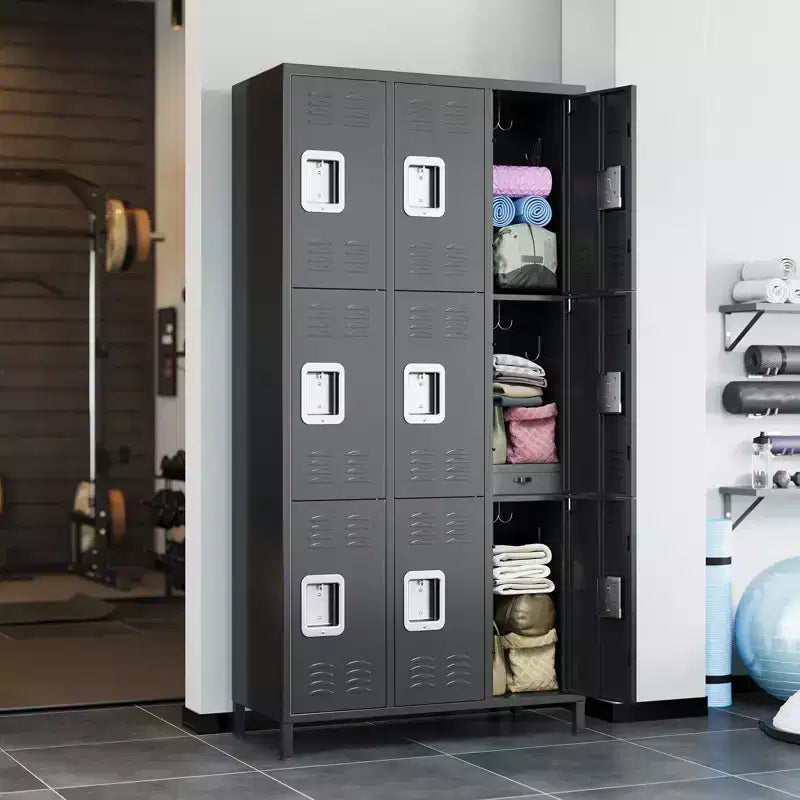 Casier métallique à 9 portes, casier métallique pour employés, casiers en acier de 72 po de hauteur pour la maison, le bureau, la salle de sport, l'école, assemblage requis, noir