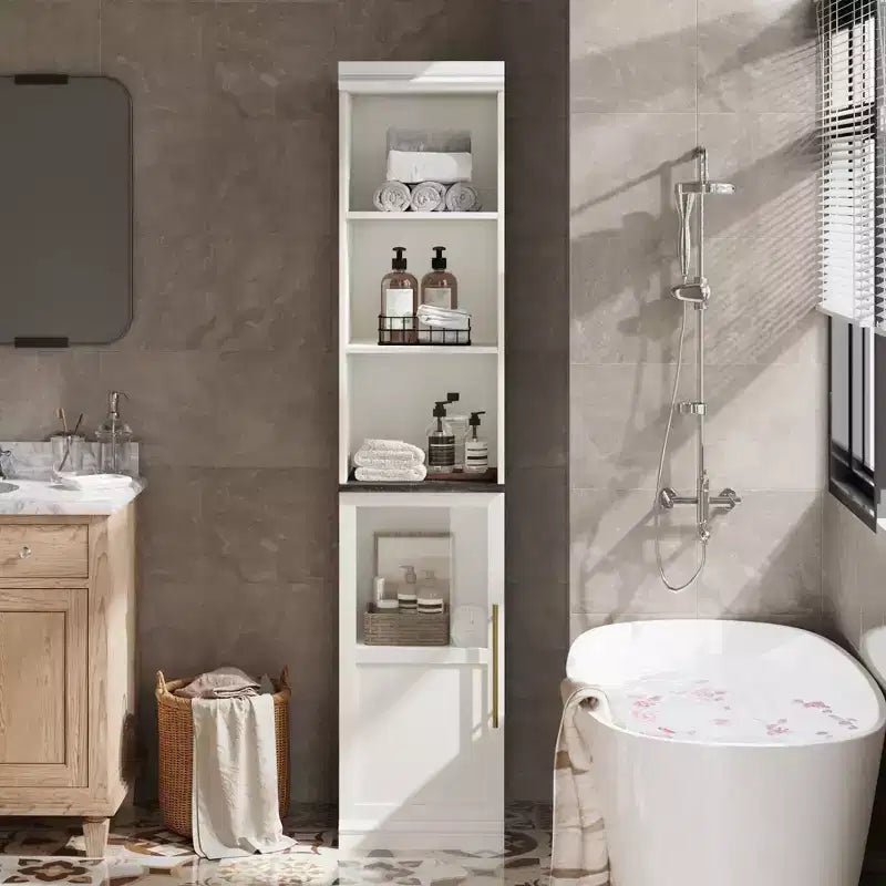 Meuble de rangement de salle de bain 70, armoire de salle de bain autoportante du sol au plafond avec portes et étagères ouvertes pour petits espaces, cuisines, couleur naturelle
