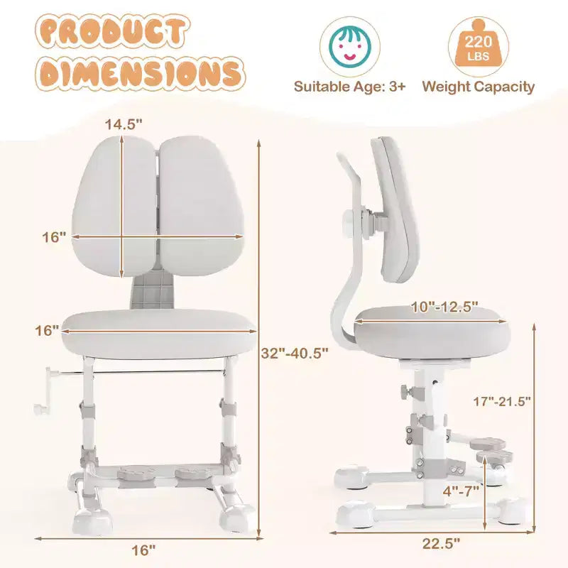 Chaise d'étude pour enfants Costway avec double dossier réglable, repose-pieds, hauteur et profondeur d'assise réglables Gris/Bleu/Rose