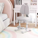 Chaise d'étude pour enfants Costway avec double dossier réglable, repose-pieds, hauteur et profondeur d'assise réglables Gris/Bleu/Rose
