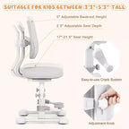 Chaise d'étude pour enfants Costway avec double dossier réglable, repose-pieds, hauteur et profondeur d'assise réglables Gris/Bleu/Rose