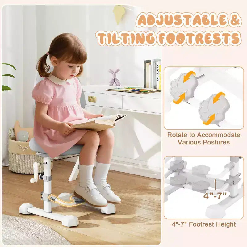 Chaise d'étude pour enfants Costway avec double dossier réglable, repose-pieds, hauteur et profondeur d'assise réglables Gris/Bleu/Rose