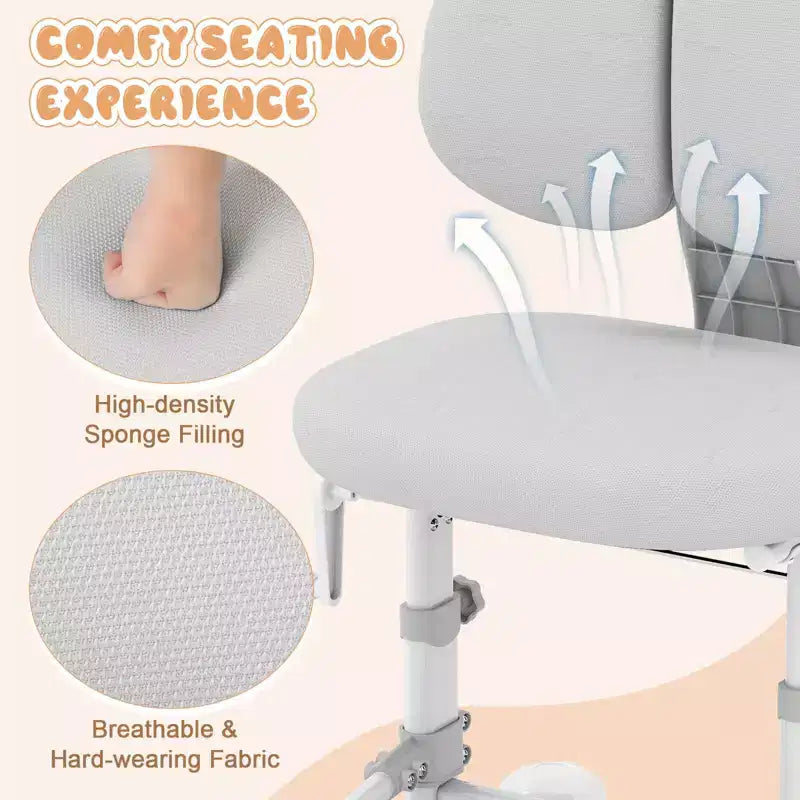 Chaise d'étude pour enfants Costway avec double dossier réglable, repose-pieds, hauteur et profondeur d'assise réglables Gris/Bleu/Rose