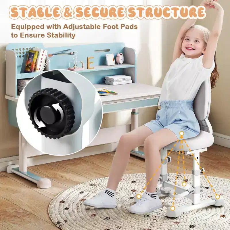 Chaise d'étude pour enfants Costway avec double dossier réglable, repose-pieds, hauteur et profondeur d'assise réglables Gris/Bleu/Rose