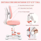 Chaise d'étude pour enfants Costway avec double dossier réglable, repose-pieds, hauteur et profondeur d'assise réglables Gris/Bleu/Rose