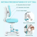 Chaise d'étude pour enfants Costway avec double dossier réglable, repose-pieds, hauteur et profondeur d'assise réglables Gris/Bleu/Rose