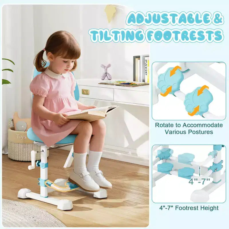 Chaise d'étude pour enfants Costway avec double dossier réglable, repose-pieds, hauteur et profondeur d'assise réglables Gris/Bleu/Rose