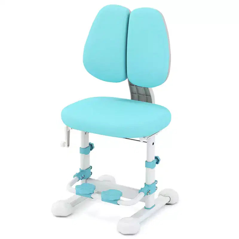 Costway Kids Study Chair with Adjustable Double Backrest, Footrest, Seat Height & Depth Gray/Blue/Pink