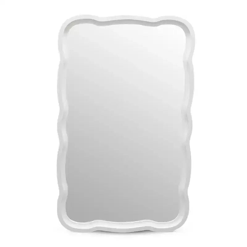 COZAYH Curved Wood Frame Accent Mirror, Modern Farmhouse Wall Decor, White