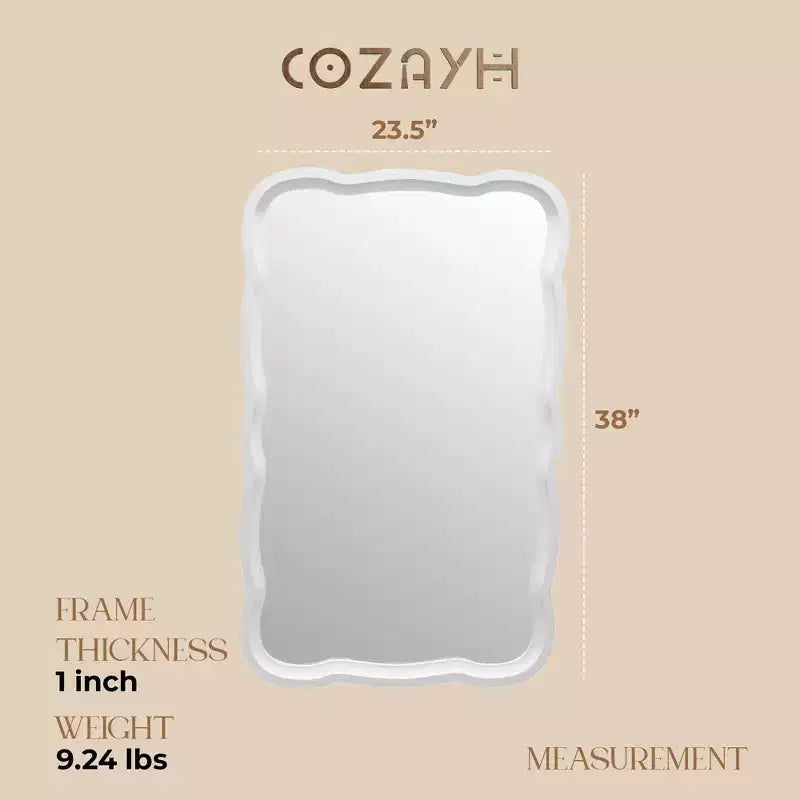 COZAYH Miroir mural incurvé en bois, décoration murale moderne de style rustique, blanc