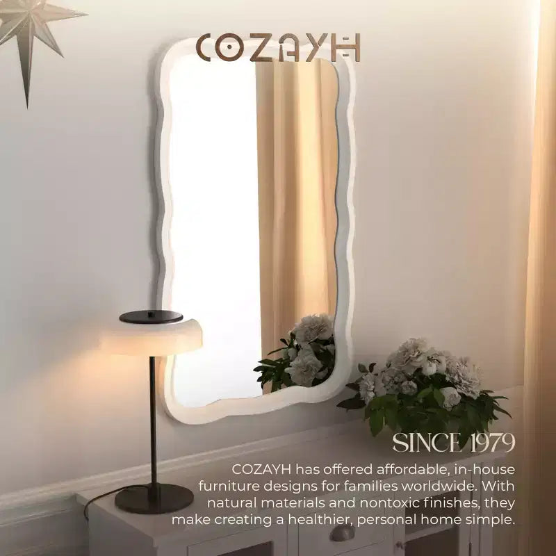 COZAYH Miroir mural incurvé en bois, décoration murale moderne de style rustique, blanc