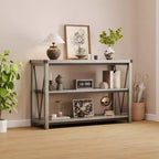 47 Table console d'entrée C, Table de canapé étroite à 3 niveaux avec étagères de rangement (Gris, pour salon/couloir/cuisine)